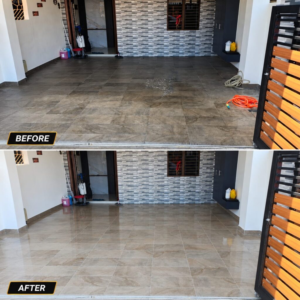 Floor scrubbing proces in klang